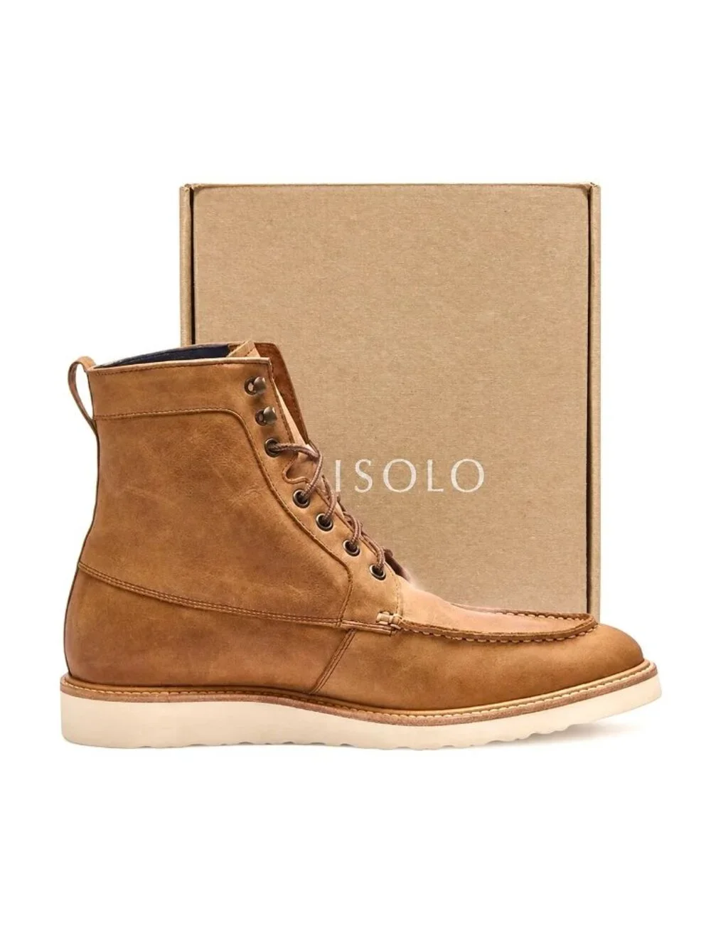 Nisolo Men's 11.5 All Weather Leather Moc Toe Wedge Sole Boots Tobacco New